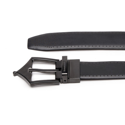 Classic Brogue Pattern Reversible Belt - Midnight Noir