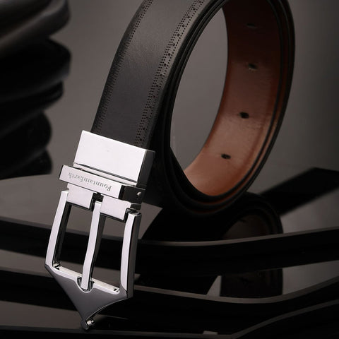 Classic Brogue Pattern Reversible Belt (Midnight Silver) - FountainEarth