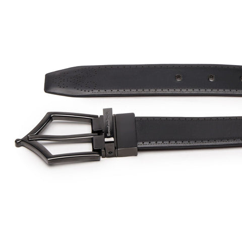 Executive Brogue Pattern Reversible Belt - Midnight Noir - FountainEarth