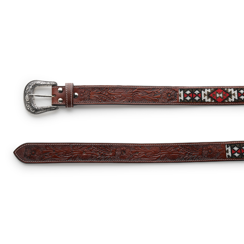 FountainEarth Red & White Diamond Beaded Leather Belt — Heritage, Handcrafted