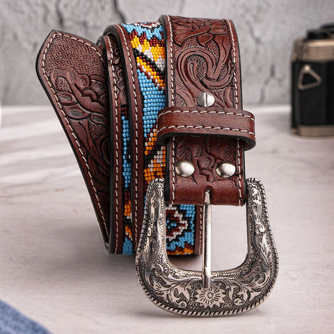 FountainEarth Gaucho-Inspired Beaded Leather Belt — Where Craft Meets Character