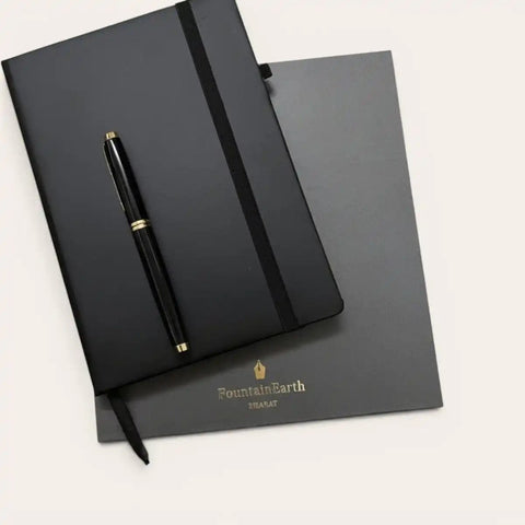 A5 Diary + Metal Pen Gift Set — Hardbound, Logo - Free - FountainEarth