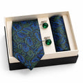 Abstract Navy Blue Print Tie, Pocket Square and Cufflink Gift Set - FountainEarth