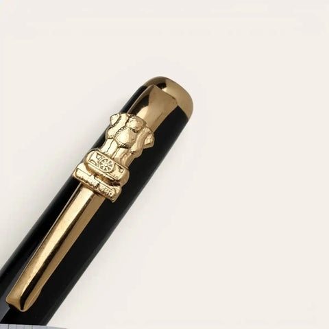 Ashoka Emblem Brass Pen — Solid Brass, Schmidt Refill - FountainEarth