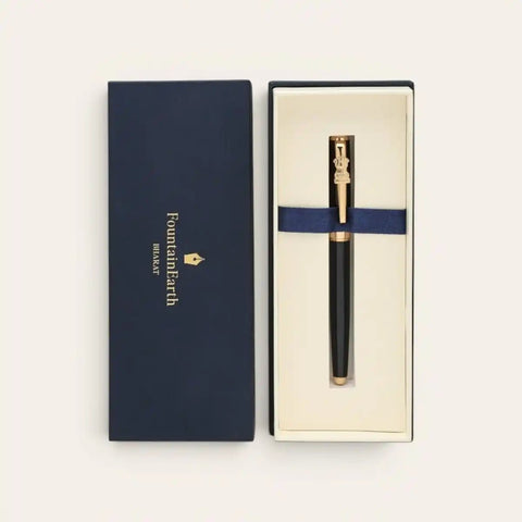 Ashoka Emblem Brass Pen — Solid Brass, Schmidt Refill - FountainEarth