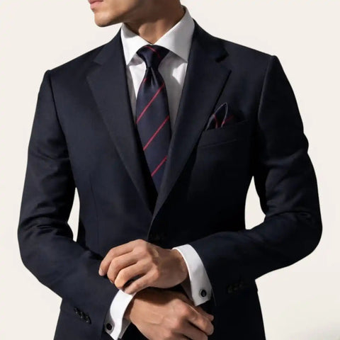 Blue Diagonal Stripe Tie Set — Tie, Pocket Square, Cufflinks - FountainEarth
