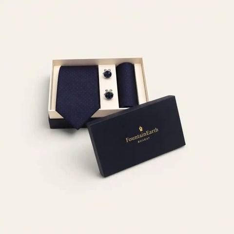 Blue Polka Dot Tie Set — Tie, Pocket Square, Cufflinks - FountainEarth