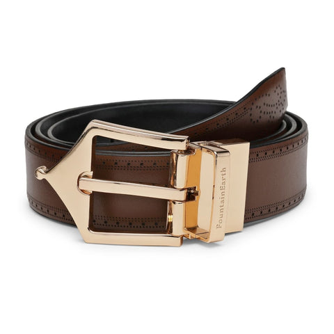 Classic Brogue Pattern Reversible Belt (Chestnut Gold) - FountainEarth