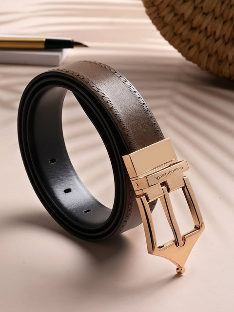 Classic Brogue Pattern Reversible Belt (Chestnut Gold) - FountainEarth