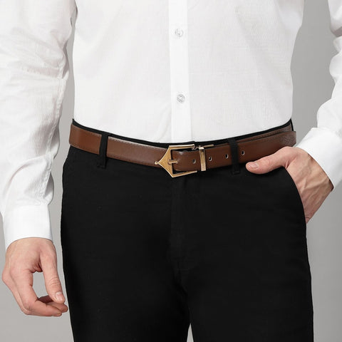 Classic Brogue Pattern Reversible Belt (Chestnut Gold) - FountainEarth