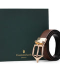 Classic Brogue Pattern Reversible Belt (Chestnut Gold) - FountainEarth