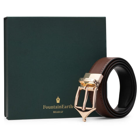 Classic Brogue Pattern Reversible Belt (Chestnut Gold) - FountainEarth
