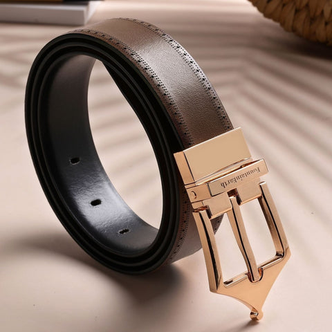 Classic Brogue Pattern Reversible Belt (Chestnut Gold) - FountainEarth