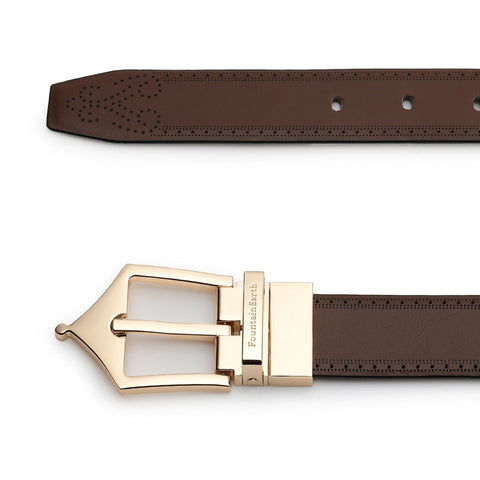 Classic Brogue Pattern Reversible Belt (Chestnut Gold) - FountainEarth