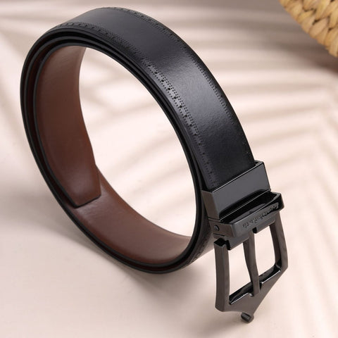 Classic Brogue Pattern Reversible Belt - Midnight Noir - FountainEarth