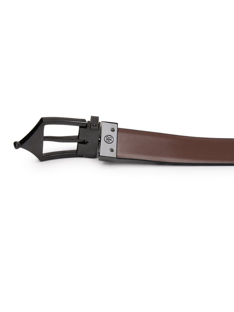 Classic Brogue Pattern Reversible Belt - Midnight Noir - FountainEarth