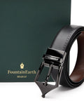 Classic Brogue Pattern Reversible Belt - Midnight Noir - FountainEarth