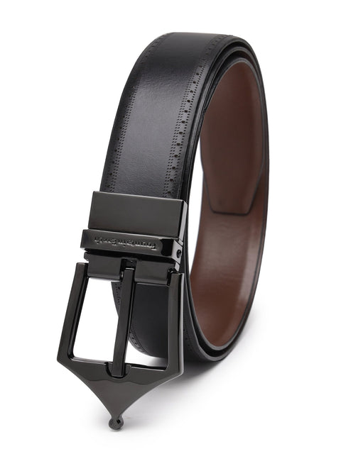 Classic Brogue Pattern Reversible Belt - Midnight Noir - FountainEarth