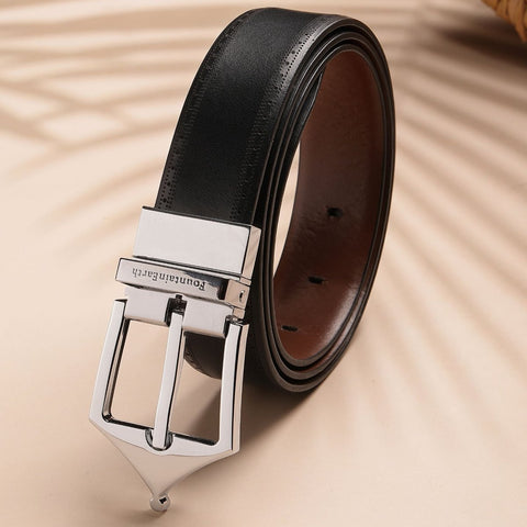Classic Brogue Pattern Reversible Belt (Midnight Silver) - FountainEarth