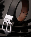 Classic Brogue Pattern Reversible Belt (Midnight Silver) - FountainEarth