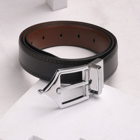 Classic Brogue Pattern Reversible Belt (Midnight Silver) - FountainEarth