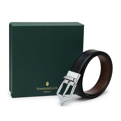 Classic Brogue Pattern Reversible Belt (Midnight Silver) - FountainEarth