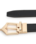 Classic Brogue Pattern Reversible Leather Belt (Midnight Gold) - FountainEarth