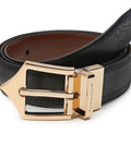 Classic Brogue Pattern Reversible Leather Belt (Midnight Gold) - FountainEarth