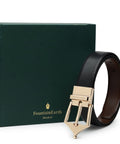 Classic Brogue Pattern Reversible Leather Belt (Midnight Gold) - FountainEarth