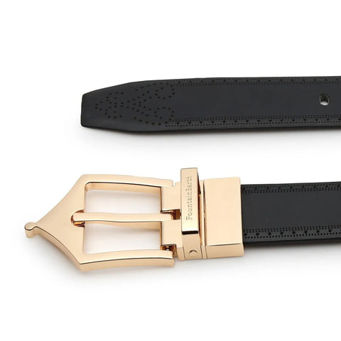 Classic Brogue Pattern Reversible Leather Belt (Midnight Gold) - FountainEarth