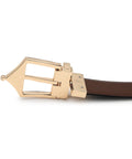 Classic Brogue Pattern Reversible Leather Belt (Midnight Gold) - FountainEarth