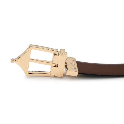 Classic Brogue Pattern Reversible Leather Belt (Midnight Gold) - FountainEarth