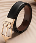 Classic Brogue Pattern Reversible Leather Belt (Midnight Gold) - FountainEarth