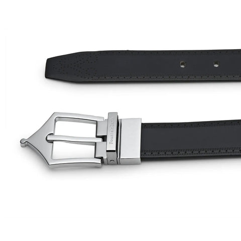 Classic Brogue Pattern Reversible Leather Belt (Midnight Silver) - FountainEarth
