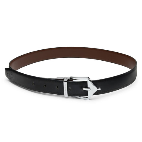 Classic Brogue Pattern Reversible Leather Belt (Midnight Silver) - FountainEarth
