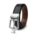 Classic Brogue Pattern Reversible Leather Belt (Midnight Silver) - FountainEarth