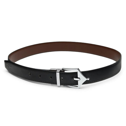Classic Brogue Pattern Reversible Leather Belt (Midnight Silver) - FountainEarth