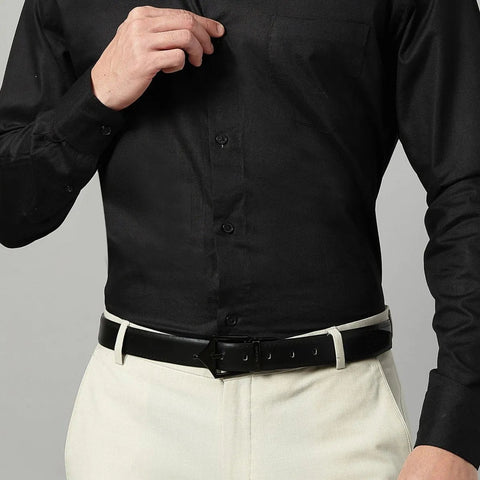 Classic Brogue Reversible Leather Belt (Midnight Black) - FountainEarth