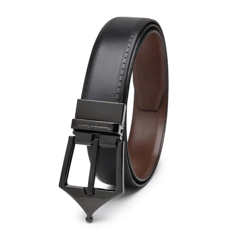 Classic Brogue Reversible Leather Belt (Midnight Black) - FountainEarth