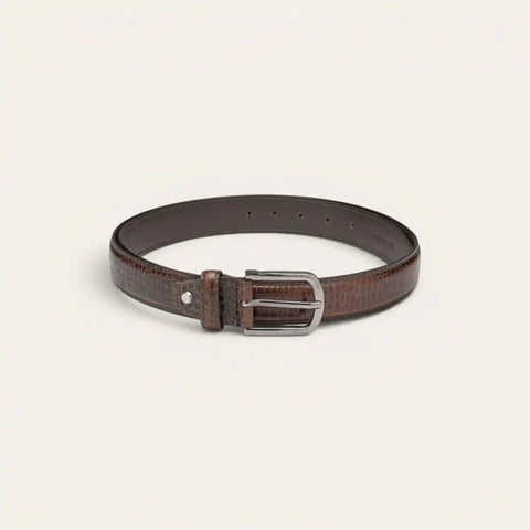 Classic Croco Leather Belt — Machine - Embossed, Formal Pin Buckle - FountainEarth