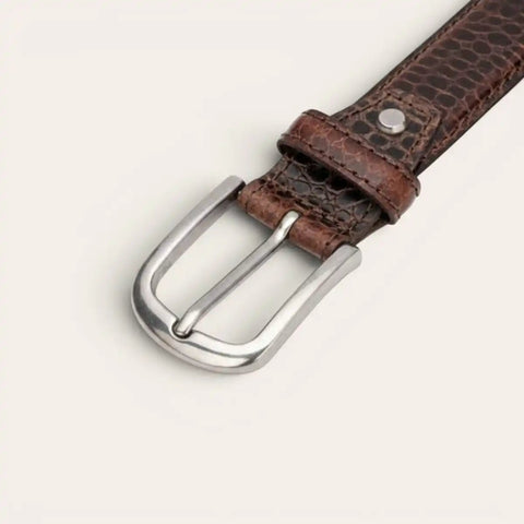 Classic Croco Leather Belt — Machine - Embossed, Formal Pin Buckle - FountainEarth