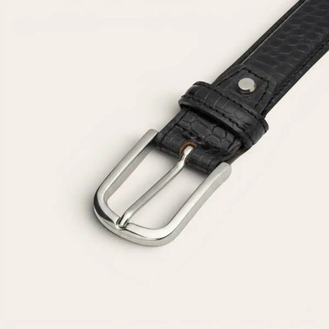Classic Croco Leather Belt — Machine - Embossed, Formal Pin Buckle - FountainEarth
