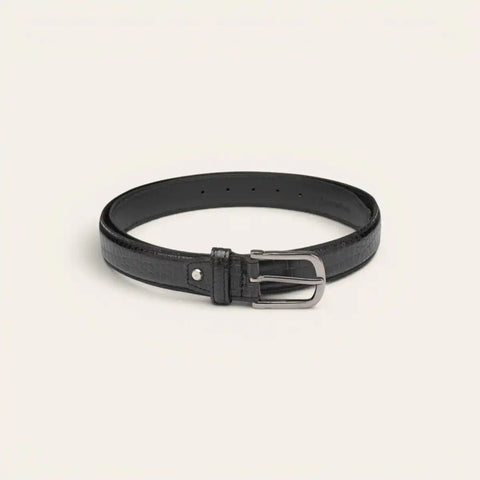 Classic Croco Leather Belt — Machine - Embossed, Formal Pin Buckle - FountainEarth