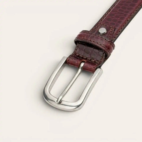 Classic Croco Leather Belt — Machine - Embossed, Formal Pin Buckle - FountainEarth