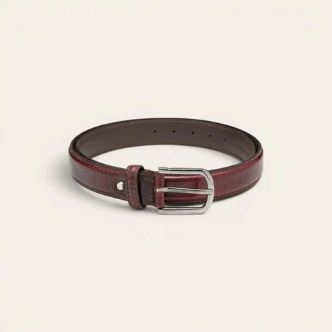 Classic Croco Leather Belt — Machine - Embossed, Formal Pin Buckle - FountainEarth