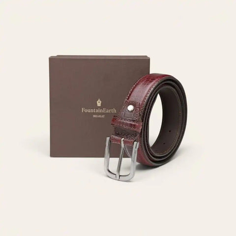 Classic Croco Leather Belt — Machine - Embossed, Formal Pin Buckle - FountainEarth