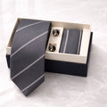 Classic Grey & White Stripe Tie, Pocket Square and Cufflink Gift Set - FountainEarth
