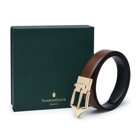 Classic Reversible Formal Leather Belt (Chestnut Gold) - FountainEarth