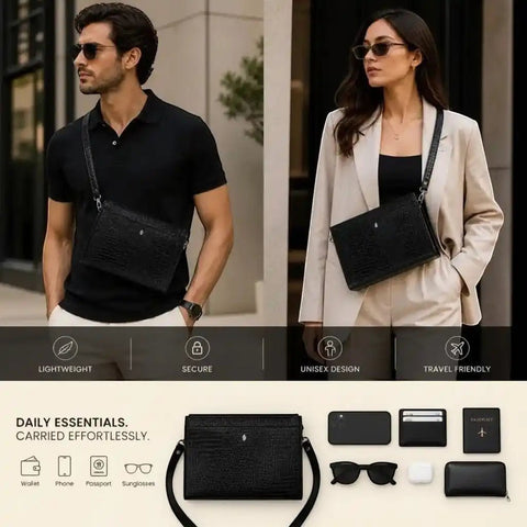 Croco Compact Sling Bag — Machine - Embossed Croco, Hands - Free - FountainEarth