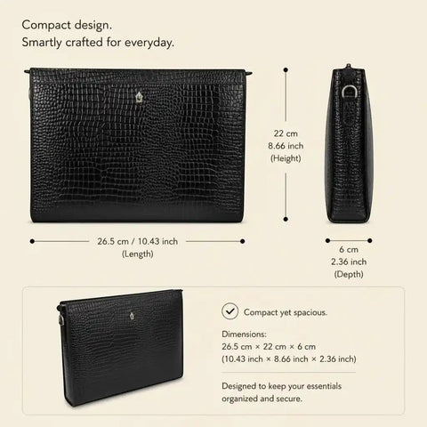 Croco Compact Sling Bag — Machine - Embossed Croco, Hands - Free - FountainEarth